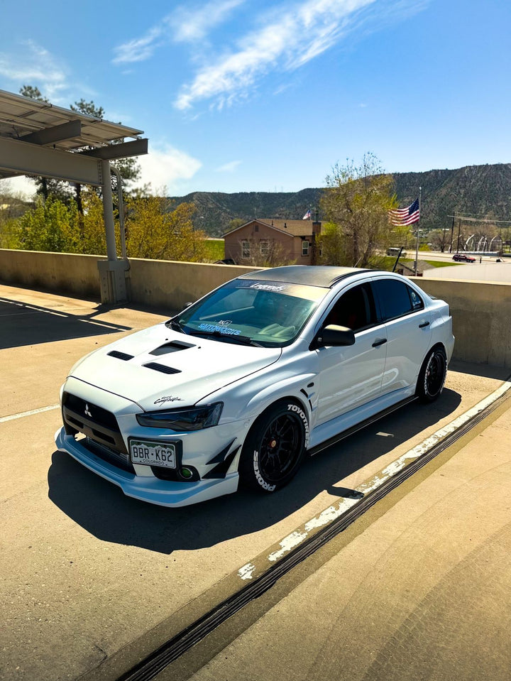 Evo X with XT-206R Black Wheels 18x9.5 +10 5x114.3 and 20mm Front Spacers