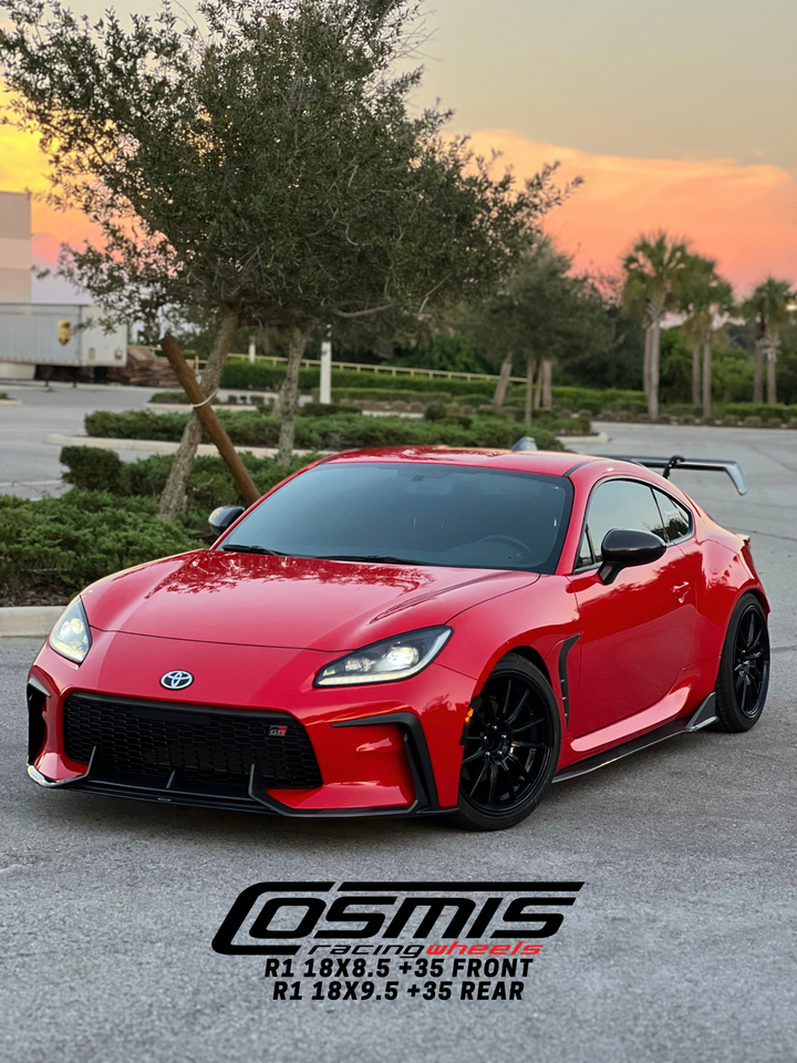 2022+ Toyota GR86 with Cosmis Wheels R1 Black 18x8.5 +35 and 18x9.5 +35 5x100