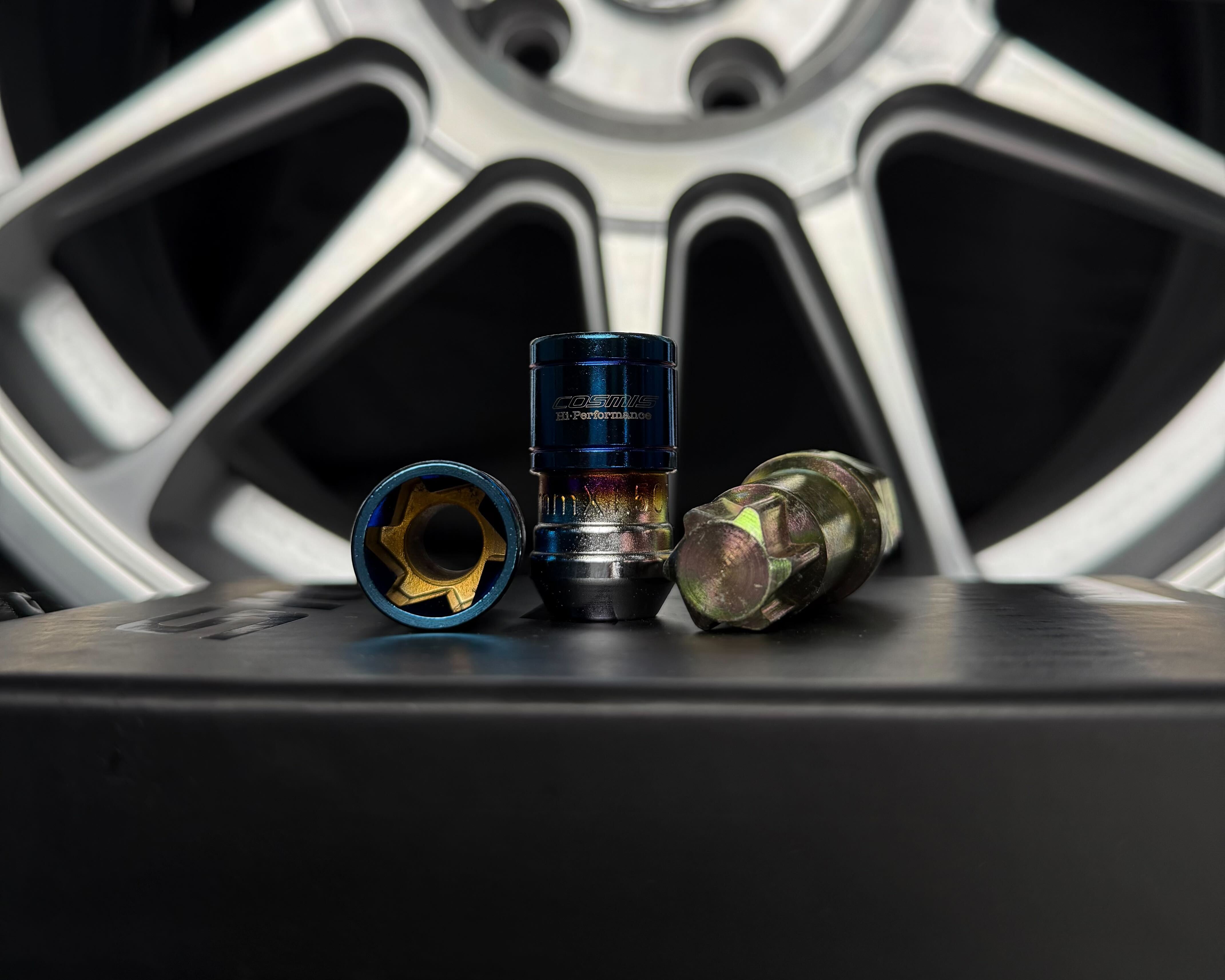 Cosmis Racing Blue Rims Cosmis Wheels Spiral Lug Nuts | M12x1.5 Titanium Blue | Set of 20