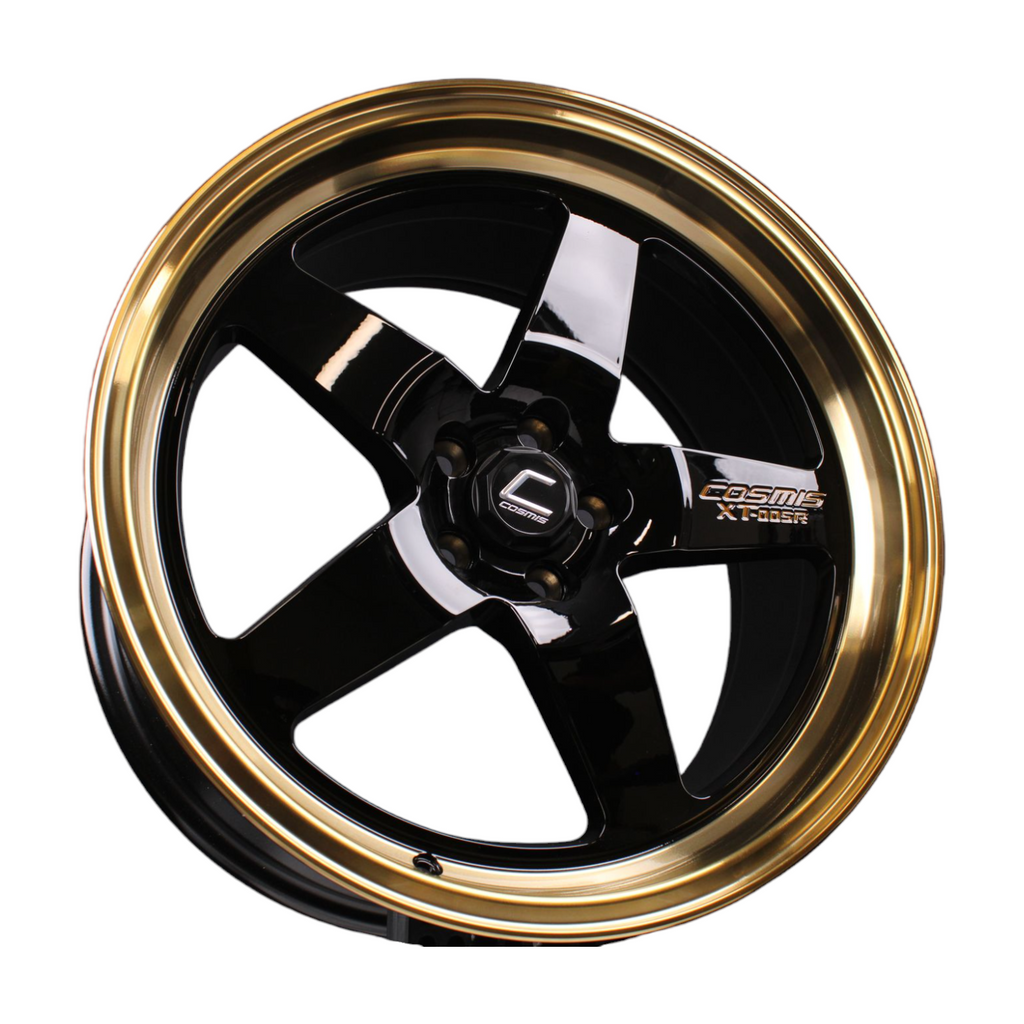 Cosmis Wheels XT-005R Black w/ Gold Lip 18x9 +35 5x100 – Cosmis Racing ...