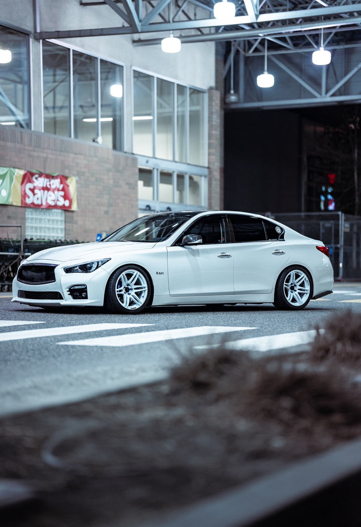 2016 Infiniti Q50 Red Sport with Cosmis MRII White Wheels 18x9.5 +15mm 5x114.3