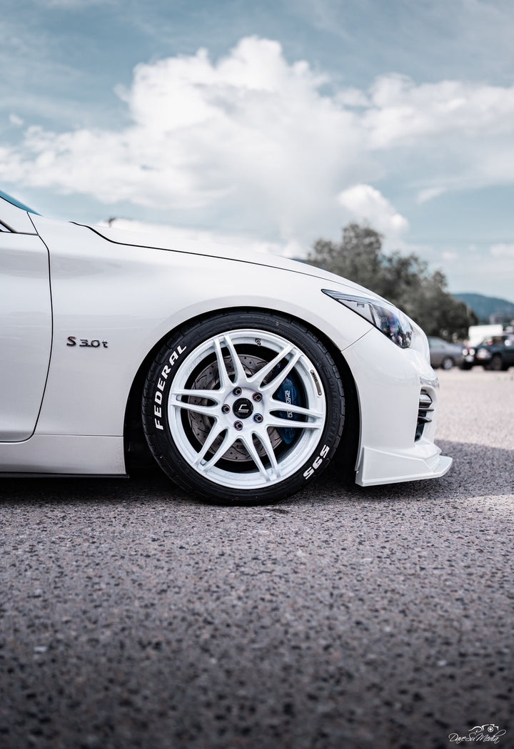 2016 Infiniti Q50 Red Sport with Cosmis MRII White Wheels 18x9.5 +15mm 5x114.3