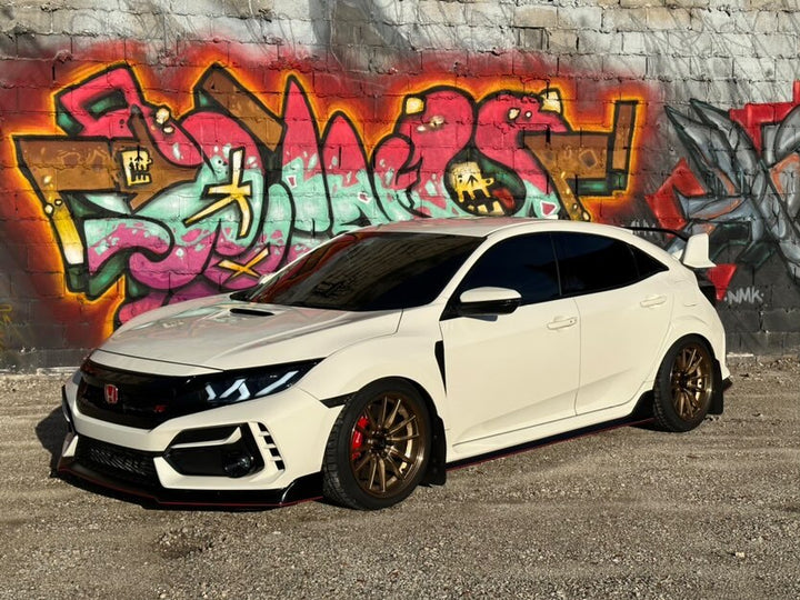 Lowered FK8 Honda Civic Type R with Cosmis Wheels R1 Hyper Bronze Wheels in 18x9.5 +35 5x120