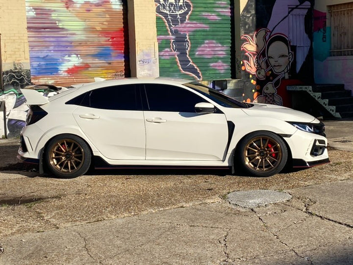 Lowered FK8 Honda Civic Type R with Cosmis Wheels R1 Hyper Bronze Wheels in 18x9.5 +35 5x120