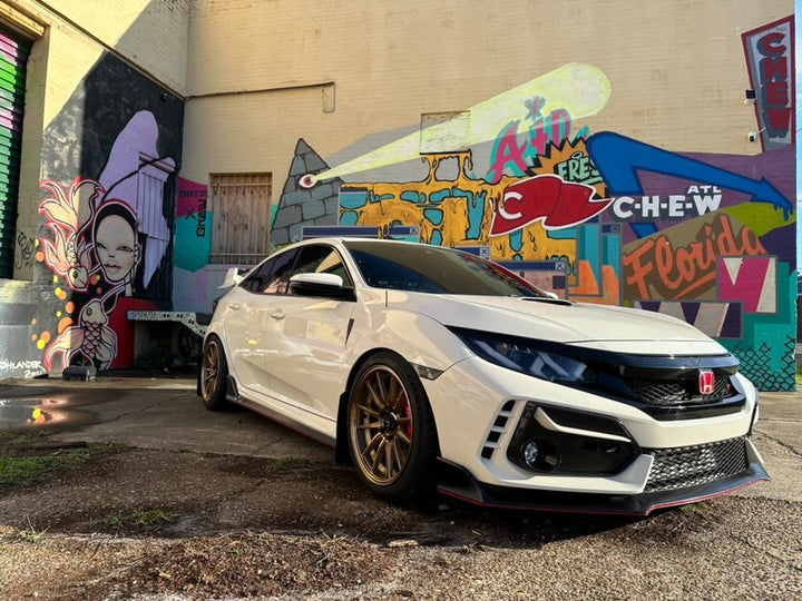 Lowered FK8 Honda Civic Type R with Cosmis Wheels R1 Hyper Bronze Wheels in 18x9.5 +35 5x120
