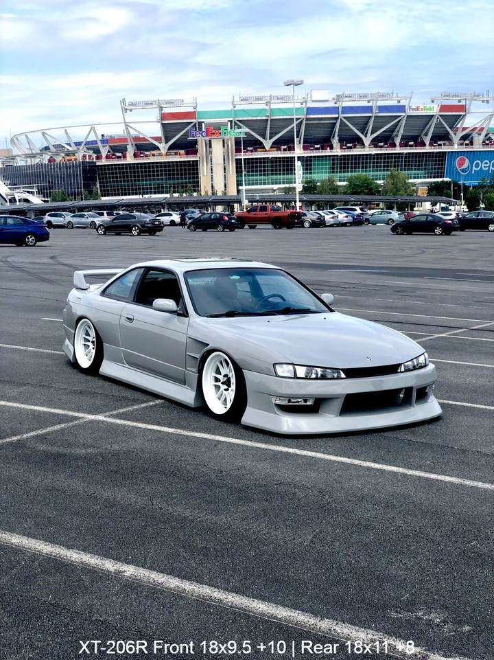 Nissan 240sx Kouki with Cosmis Wheels XT-206R White 18x9.5 +10 and 18x11 +8