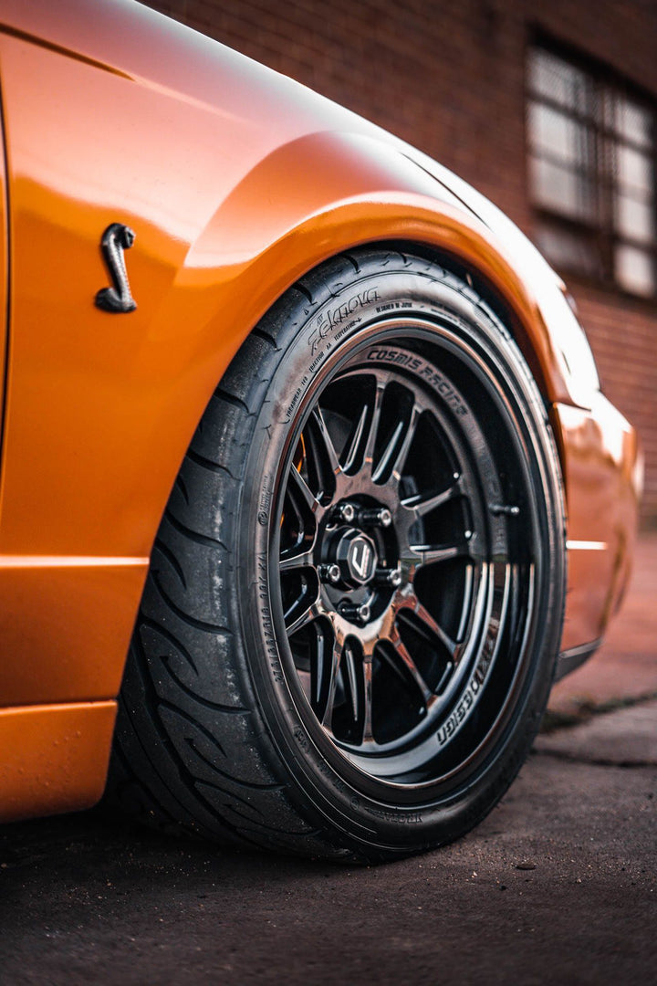 SN95 4th Gen Ford Mustang Cobra with Front Aftermarket Cosmis Wheels XT-206R Black 18x9.5 +10mm