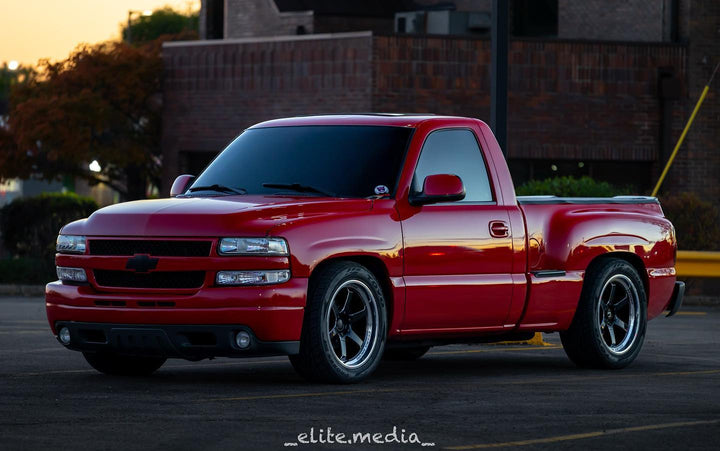 Red Chevy Truck 20" Wheels 20x9.5 6x139.7