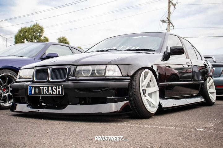 Owner @eurotrash36 **He re-drilled the wheels, so they would fit his BMW E36**