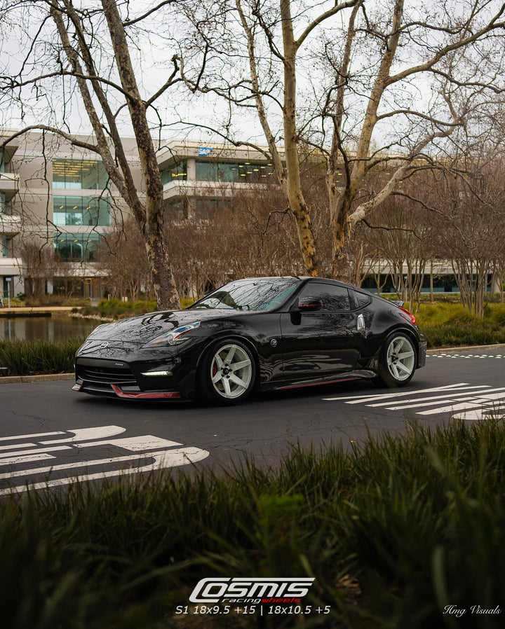 Nissan 370z with Cosmis S1 White 18x9.5 +15 and 18x10.5 +5 5x114.3