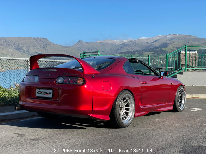 MK4 Toyota Supra Aftermarket Cosmis Wheels XT-206R Silver 18x9.5 +10mm